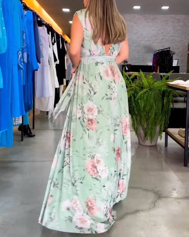Erika - Robe mouwloze élégante avec col V et imprimé fleuri