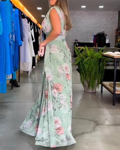 Erika - Robe mouwloze élégante avec col V et imprimé fleuri