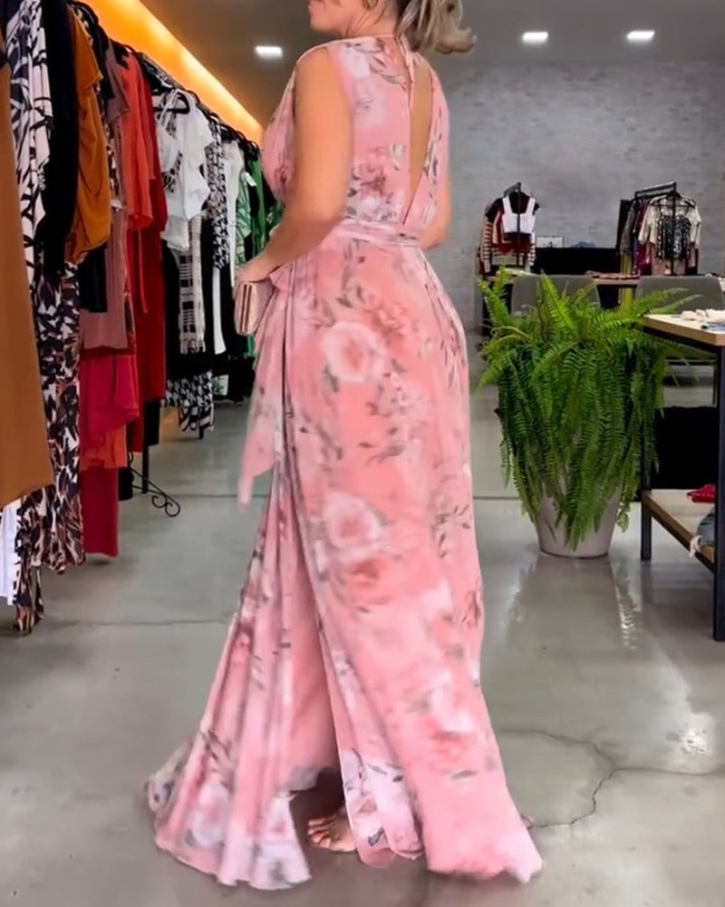 Erika - Robe mouwloze élégante avec col V et imprimé fleuri