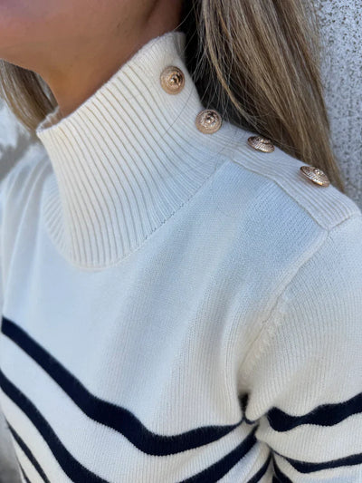 Demi - Gestreifter Damen Pullover mit Knofpen