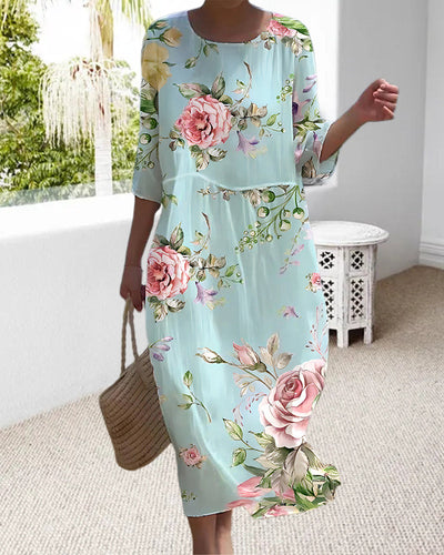 Indira | Robe fleurie élégante à encolure ronde