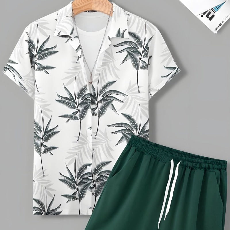 "PolyStripe" - Ensemble chemise hawaïenne rayée 