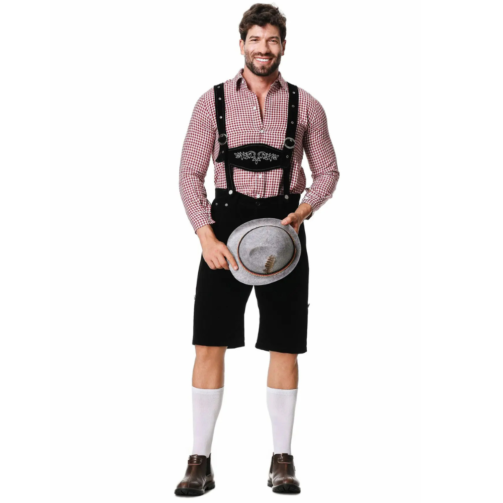 Traditionelles Herren-Oktoberfest-Lederhosen-Set mit Hemd und Krawatte für den perfekten Bierfest-Look
