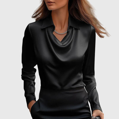 SYLVIA - BLUSE MIT LUXURIÖSEM GLANZ UND FALTENKRAGEN