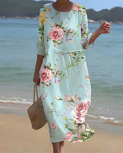 Indira | Robe fleurie élégante à encolure ronde