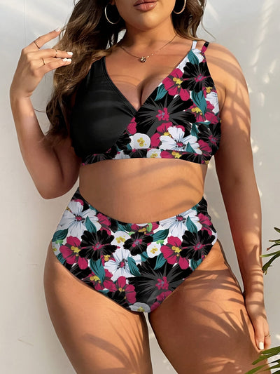 Mila | Set bikini a due pezzi a vita alta con stampa floreale