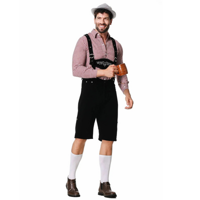 Traditionelles Herren-Oktoberfest-Lederhosen-Set mit Hemd und Krawatte für den perfekten Bierfest-Look