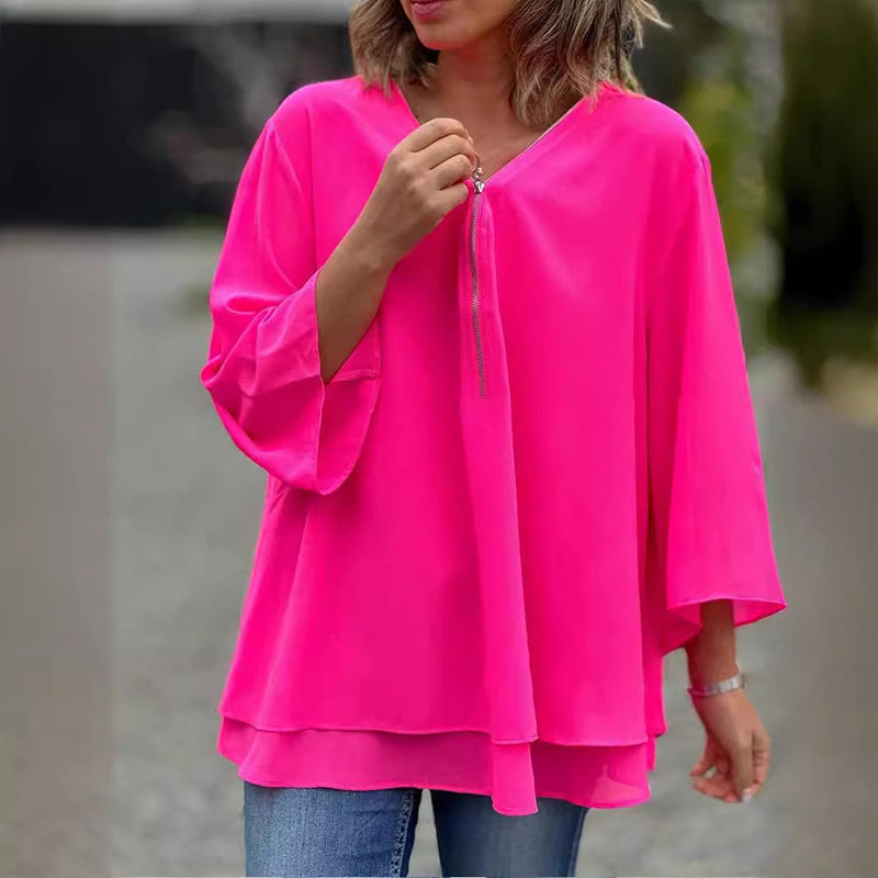 Heidi™ | V-Ausschnitt Fließendes Zip-Top