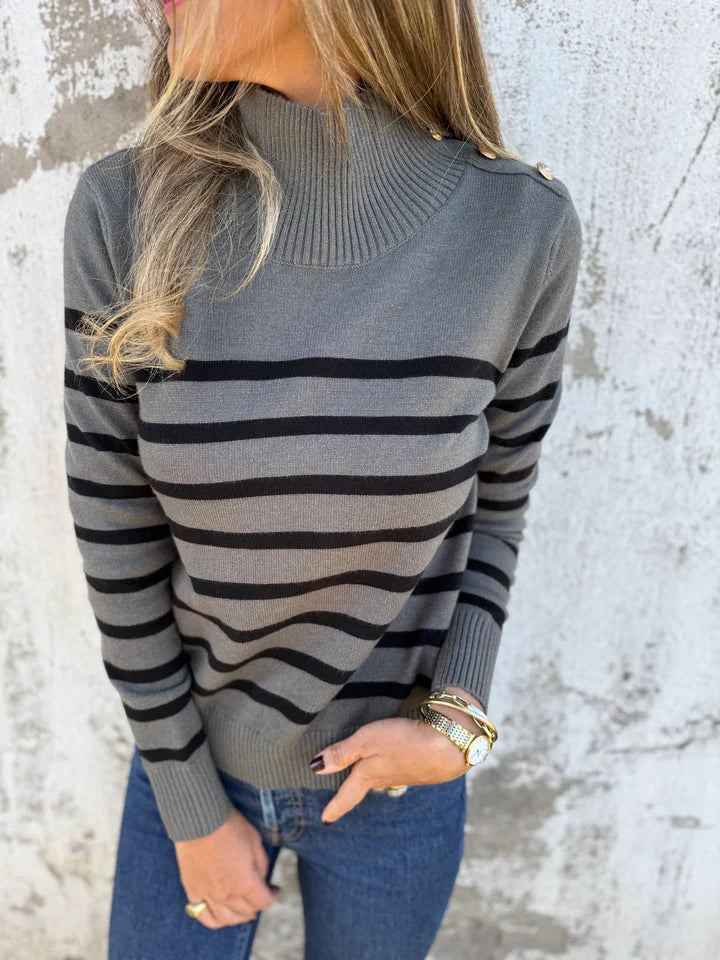 Demi - Gestreifter Damen Pullover mit Knofpen