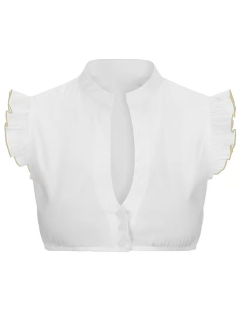 Damen Oktoberfest Bluse mit V Ausschnitt Halbarm Transparentem Einsatz und Spitzen Detail
