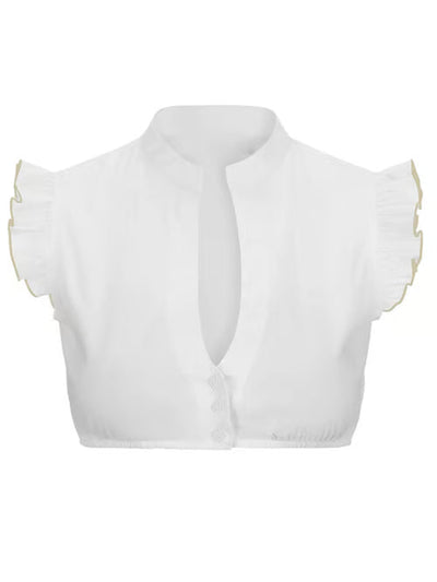 Damen Oktoberfest Bluse mit V Ausschnitt Halbarm Transparentem Einsatz und Spitzen Detail