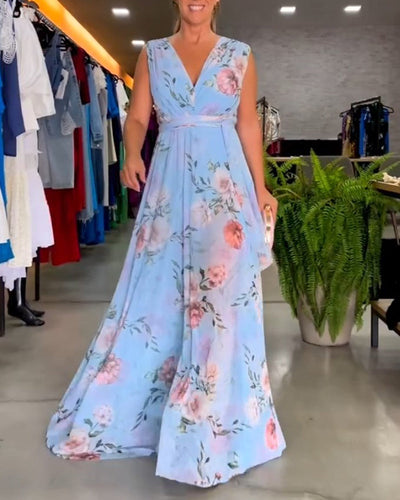Erika - Robe mouwloze élégante avec col V et imprimé fleuri