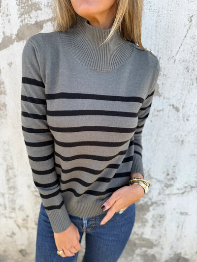 Demi - Gestreifter Damen Pullover mit Knofpen