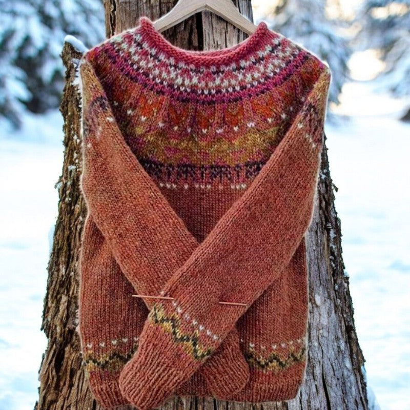 Sarah - Isländischer Vintage-Jacquard-Pullover mit Rundhalsausschnitt