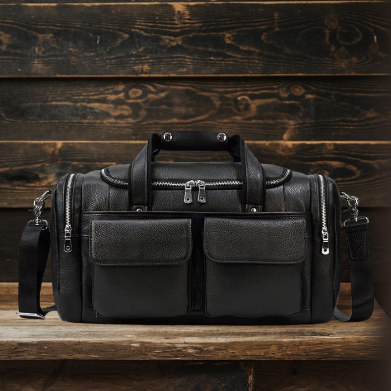 CHARLEROI | Schwarze Reisetasche aus Leder