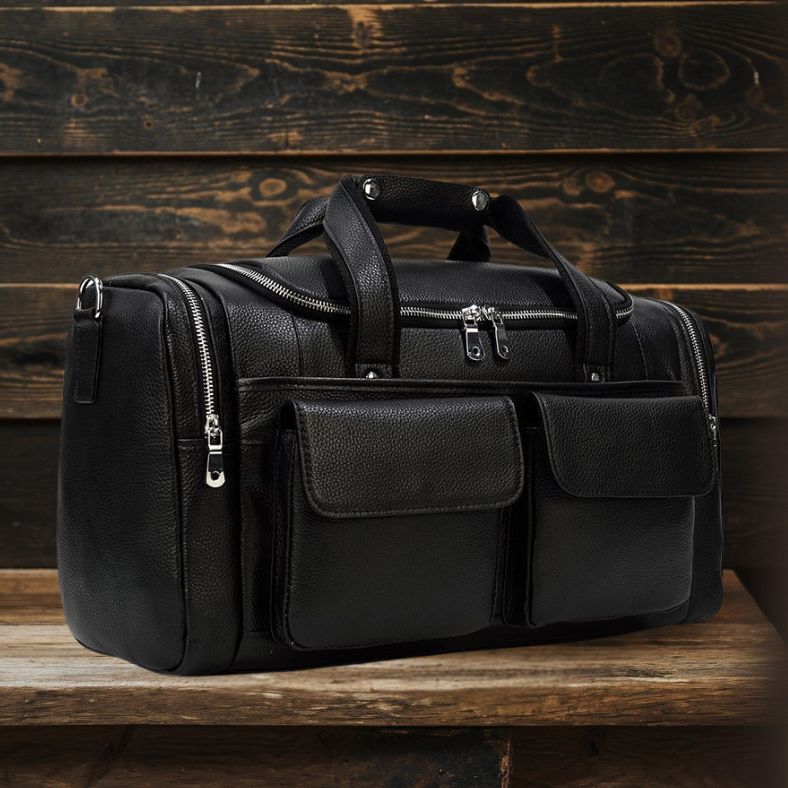 CHARLEROI | Schwarze Reisetasche aus Leder