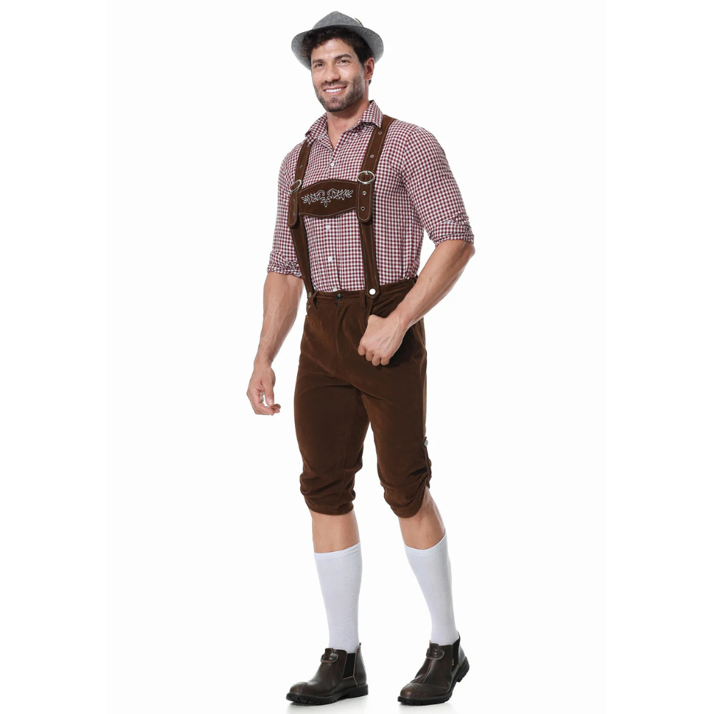 Traditionelles Herren-Oktoberfest-Lederhosen-Set mit Hemd und Krawatte für den perfekten Bierfest-Look