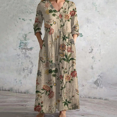 Berna -【Lange Ärmel】Vintage Kleid mit Blumenmuster