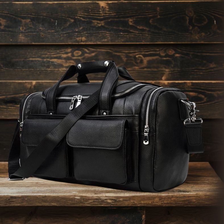 CHARLEROI | Schwarze Reisetasche aus Leder