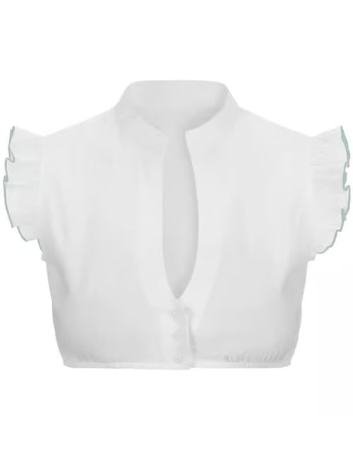 Damen Oktoberfest Bluse mit V Ausschnitt Halbarm Transparentem Einsatz und Spitzen Detail