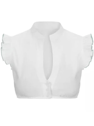 Damen Oktoberfest Bluse mit V Ausschnitt Halbarm Transparentem Einsatz und Spitzen Detail