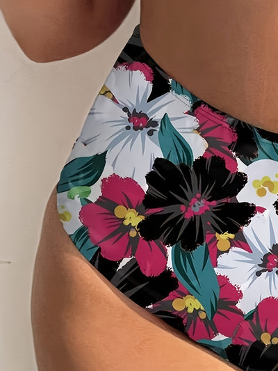 Mila | Set bikini a due pezzi a vita alta con stampa floreale