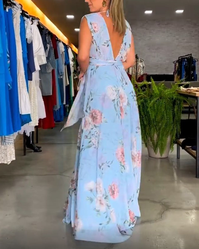 Erika - Robe mouwloze élégante avec col V et imprimé fleuri