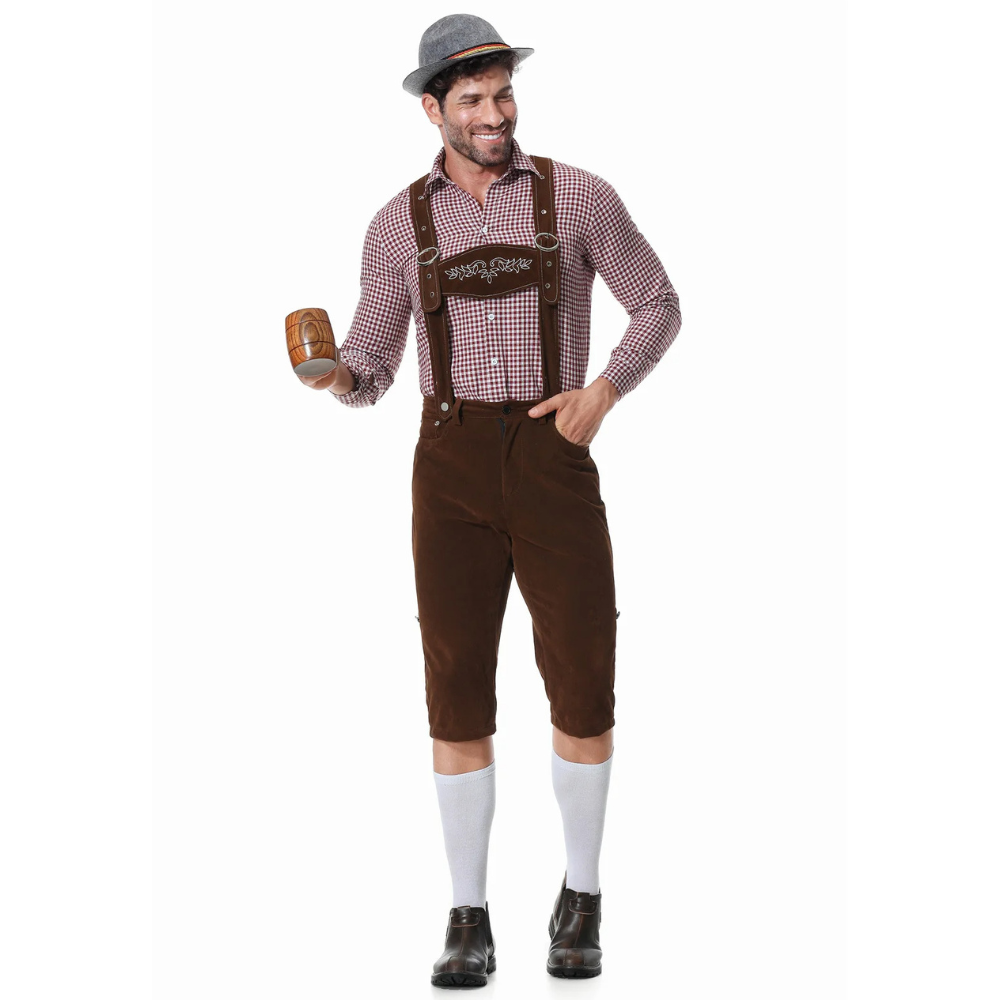 Traditionelles Herren-Oktoberfest-Lederhosen-Set mit Hemd und Krawatte für den perfekten Bierfest-Look