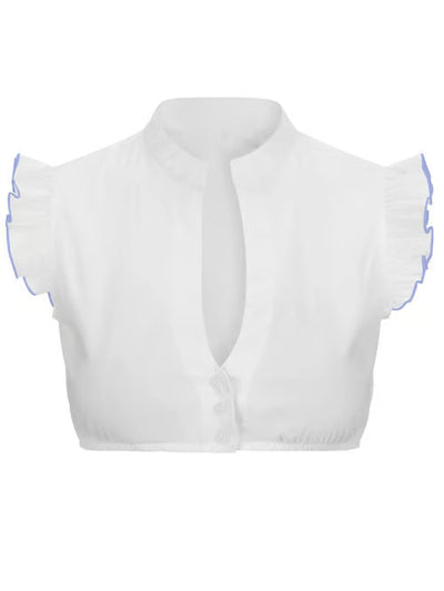 Damen Oktoberfest Bluse mit V Ausschnitt Halbarm Transparentem Einsatz und Spitzen Detail