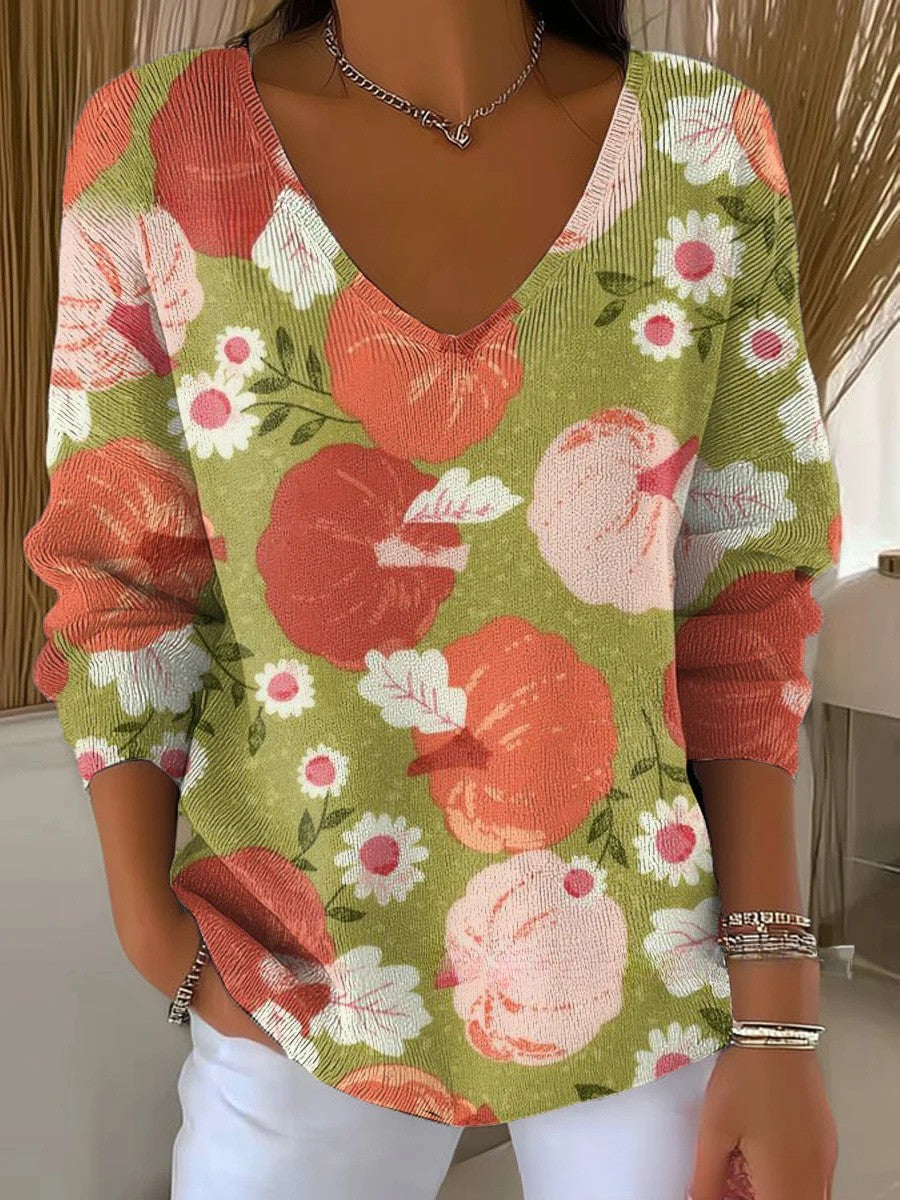 Wesna – Bunter Pullover Mit V-Ausschnitt