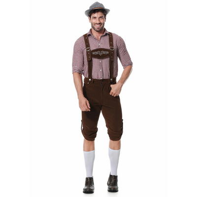Traditionelles Herren-Oktoberfest-Lederhosen-Set mit Hemd und Krawatte für den perfekten Bierfest-Look