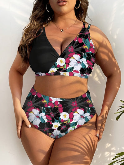 Mila | Set bikini a due pezzi a vita alta con stampa floreale
