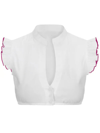 Damen Oktoberfest Bluse mit V Ausschnitt Halbarm Transparentem Einsatz und Spitzen Detail