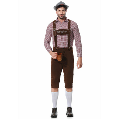 Traditionelles Herren-Oktoberfest-Lederhosen-Set mit Hemd und Krawatte für den perfekten Bierfest-Look