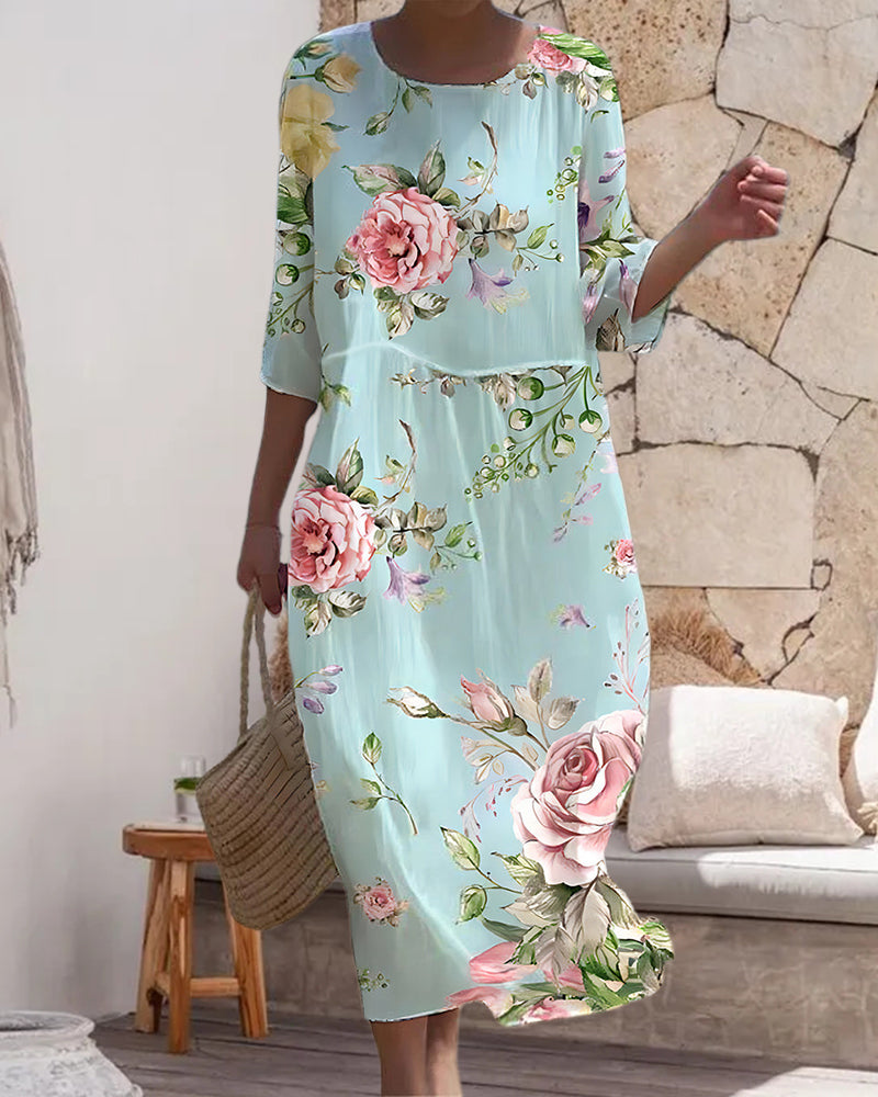 Indira | Robe fleurie élégante à encolure ronde