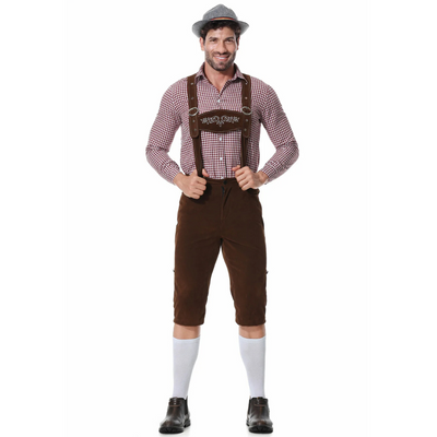 Traditionelles Herren-Oktoberfest-Lederhosen-Set mit Hemd und Krawatte für den perfekten Bierfest-Look