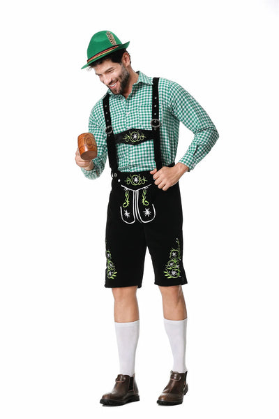 Festliches Herren-Oktoberfest-Kleidungsset mit grüner Weste, Hose, Hut und Hosenträgern für den perfekten Auftritt