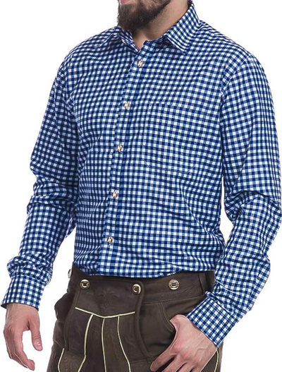 Elegantes Herren-Trachtenhemd mit langen Ärmeln und zeitlosem traditionellem Muster