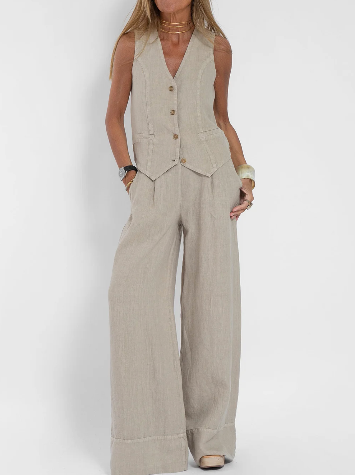 Classy: set combinato di camicia e pantaloni in lino 