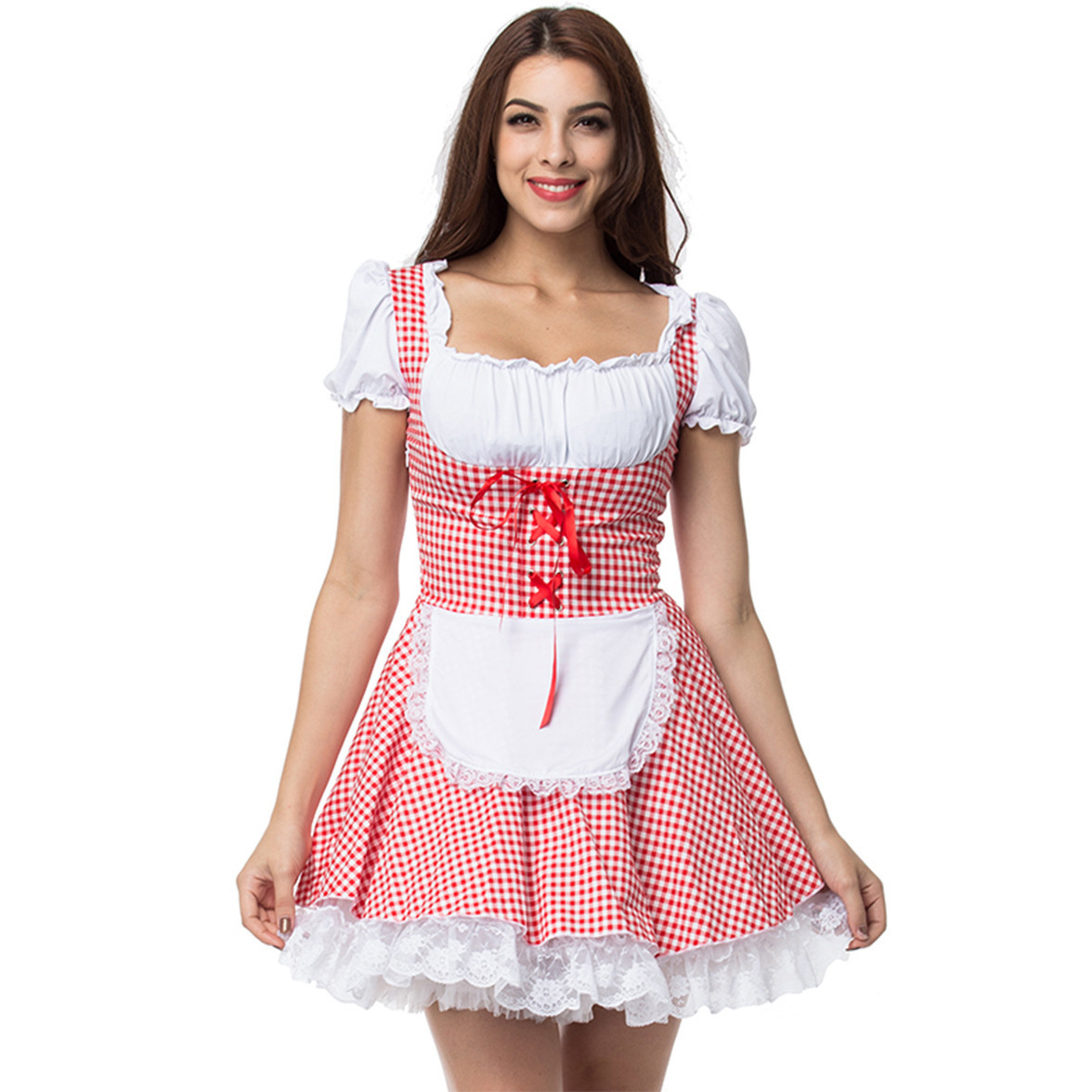 Stilvolles Damen-Herbst-Dirndl schulterfrei mit trendigem Karomuster