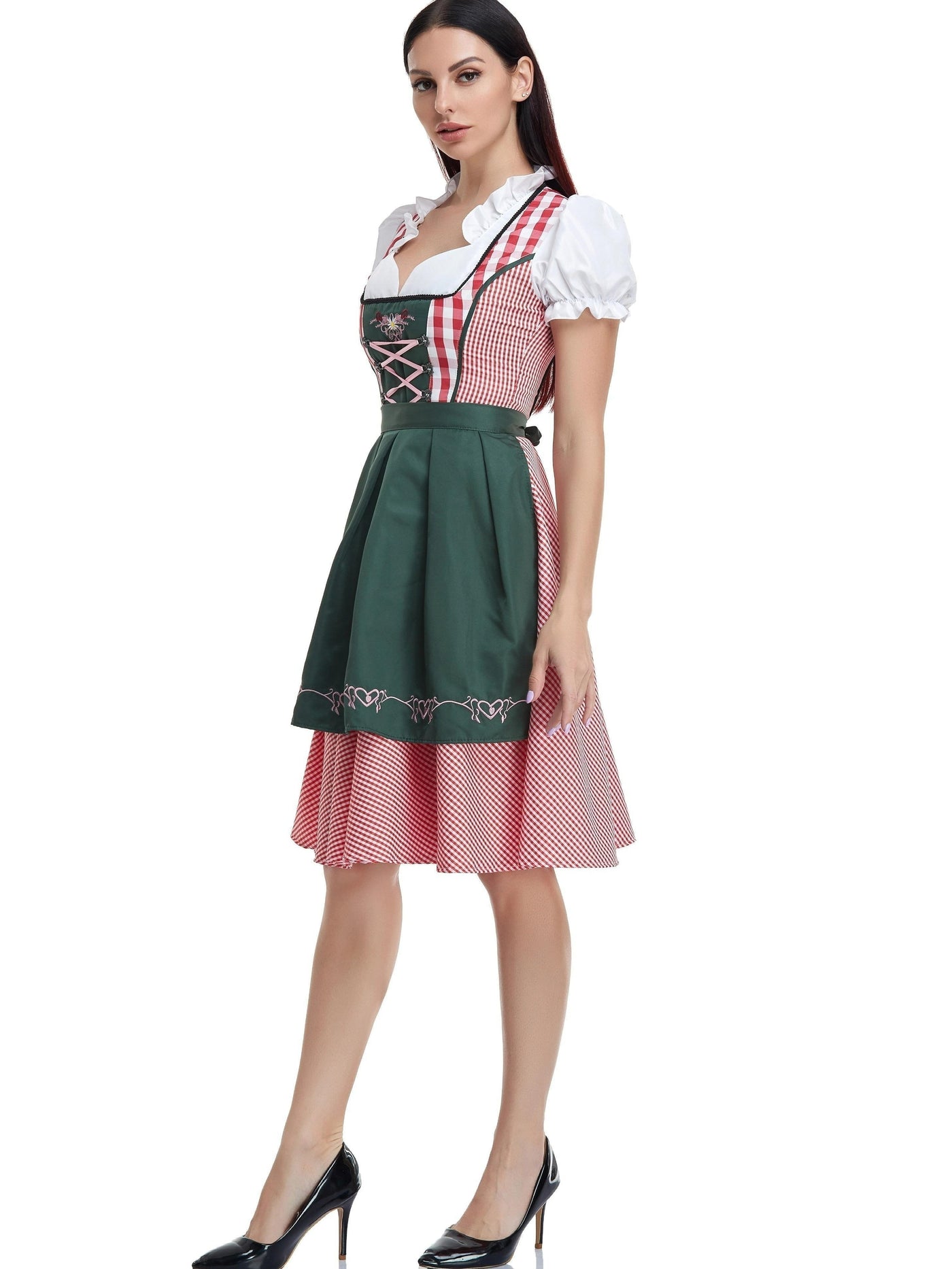 Elegantes Damen-Dirndl in Olivgrün mit passender Schürze – Traditioneller Schnitt für Festlichkeiten
