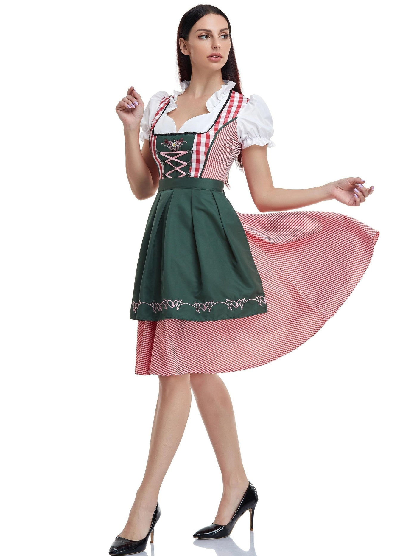 Elegantes Damen-Dirndl in Olivgrün mit passender Schürze – Traditioneller Schnitt für Festlichkeiten