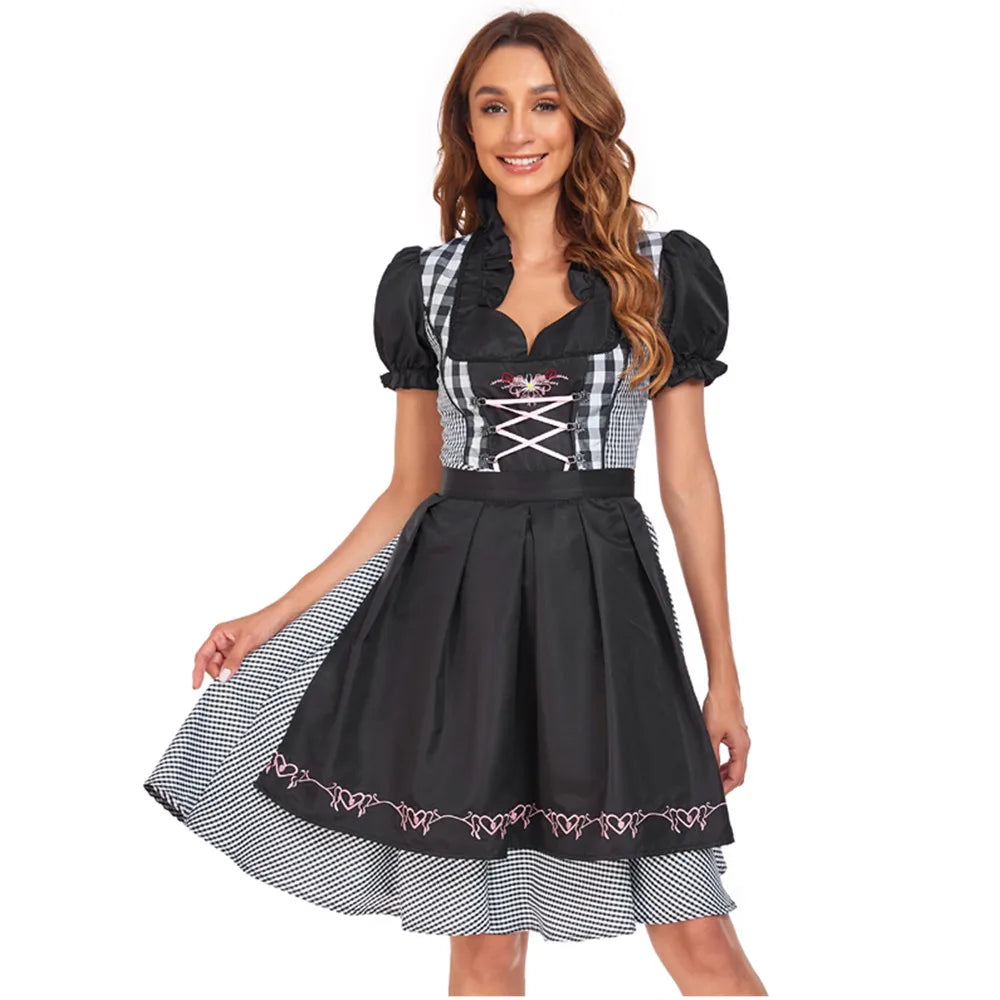 Elegantes Damen-Oktoberfest-Dirndlkleid mit Schürze, traditionellem Design und stilvollen Dekorationen
