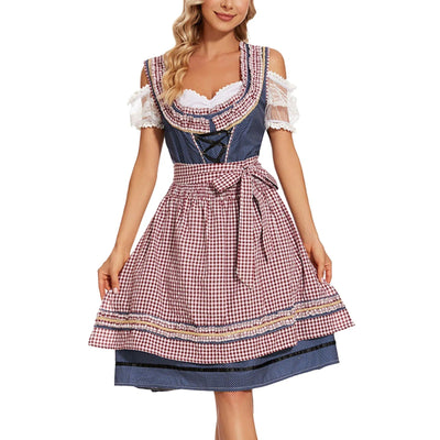 Elegantes Damen-Dirndlkleid mit stilvollem Karomuster und passender Schürze für den perfekten Trachtenlook