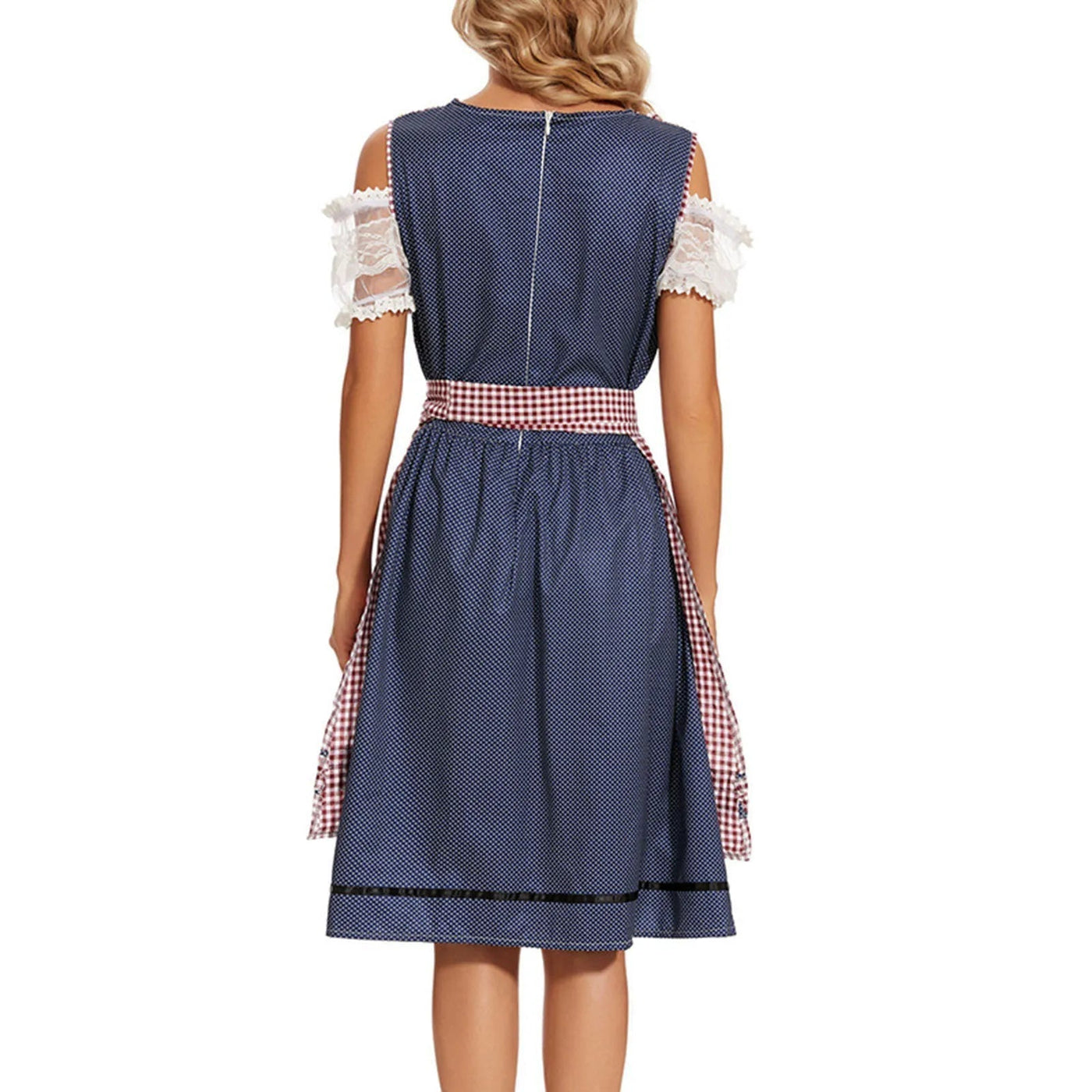Elegantes Damen-Dirndlkleid mit stilvollem Karomuster und passender Schürze für den perfekten Trachtenlook