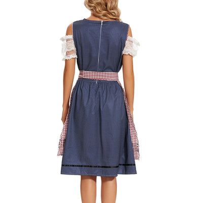 Elegantes Damen-Dirndlkleid mit stilvollem Karomuster und passender Schürze für den perfekten Trachtenlook