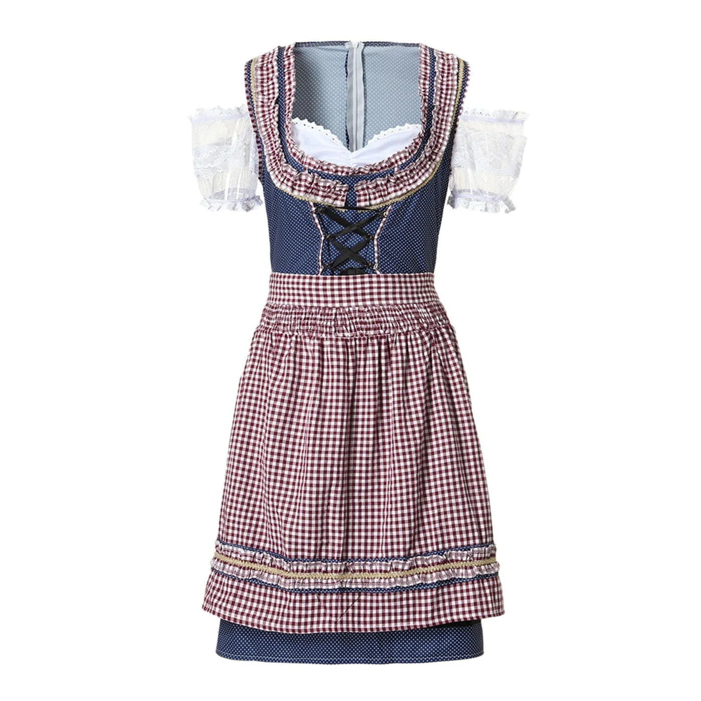 Elegantes Damen-Dirndlkleid mit stilvollem Karomuster und passender Schürze für den perfekten Trachtenlook