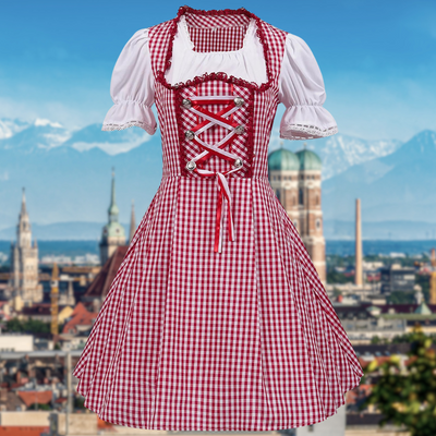 Elegantes Damen-Dirndlkleid mit charmantem Karomuster und stilvollem Rüschenbesatz für festliche Anlässe