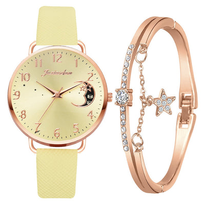 Set mit Uhr und Armbändern | Mondzahlen-Zifferblatt