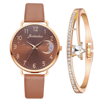 Set mit Uhr und Armbändern | Mondzahlen-Zifferblatt